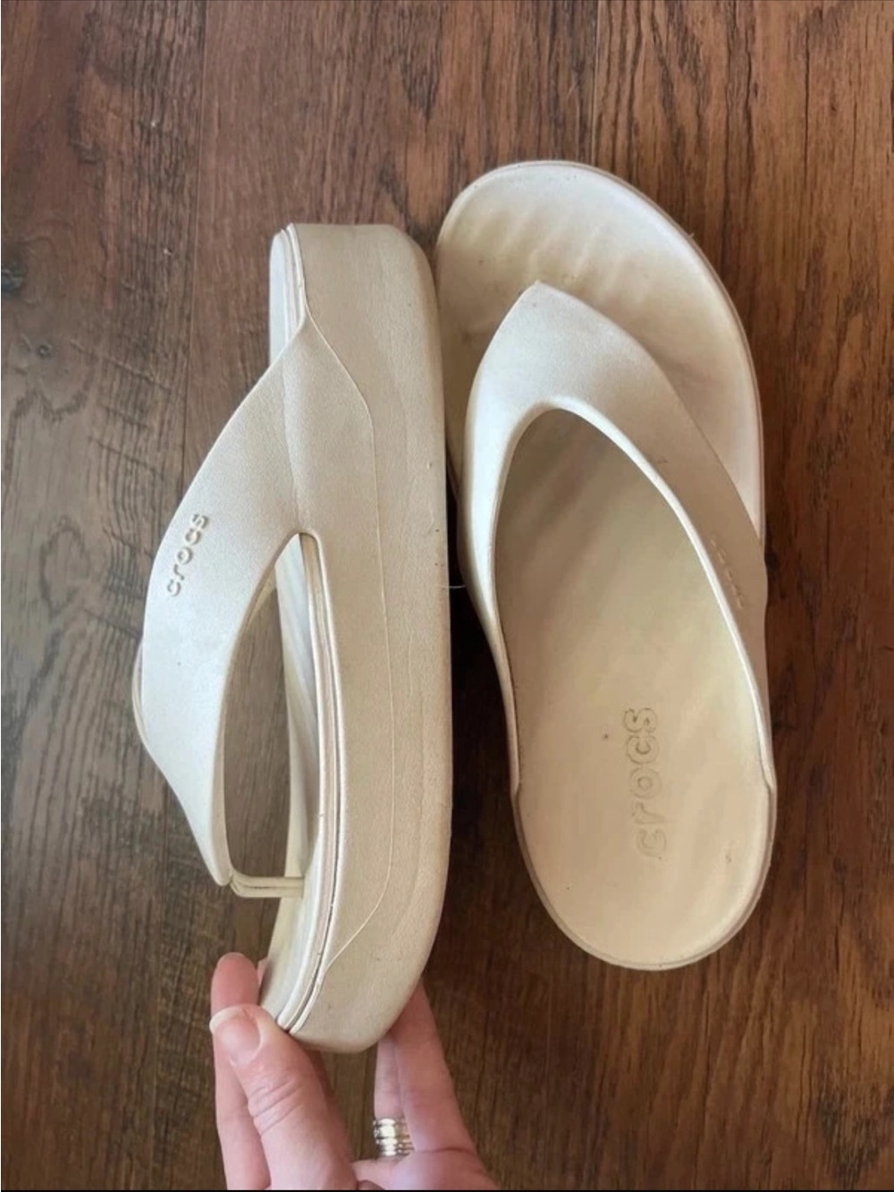 CROCS Women’s Platform Flip Sandals in Light Beige
